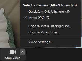 Select the Mevo camera in Zoom